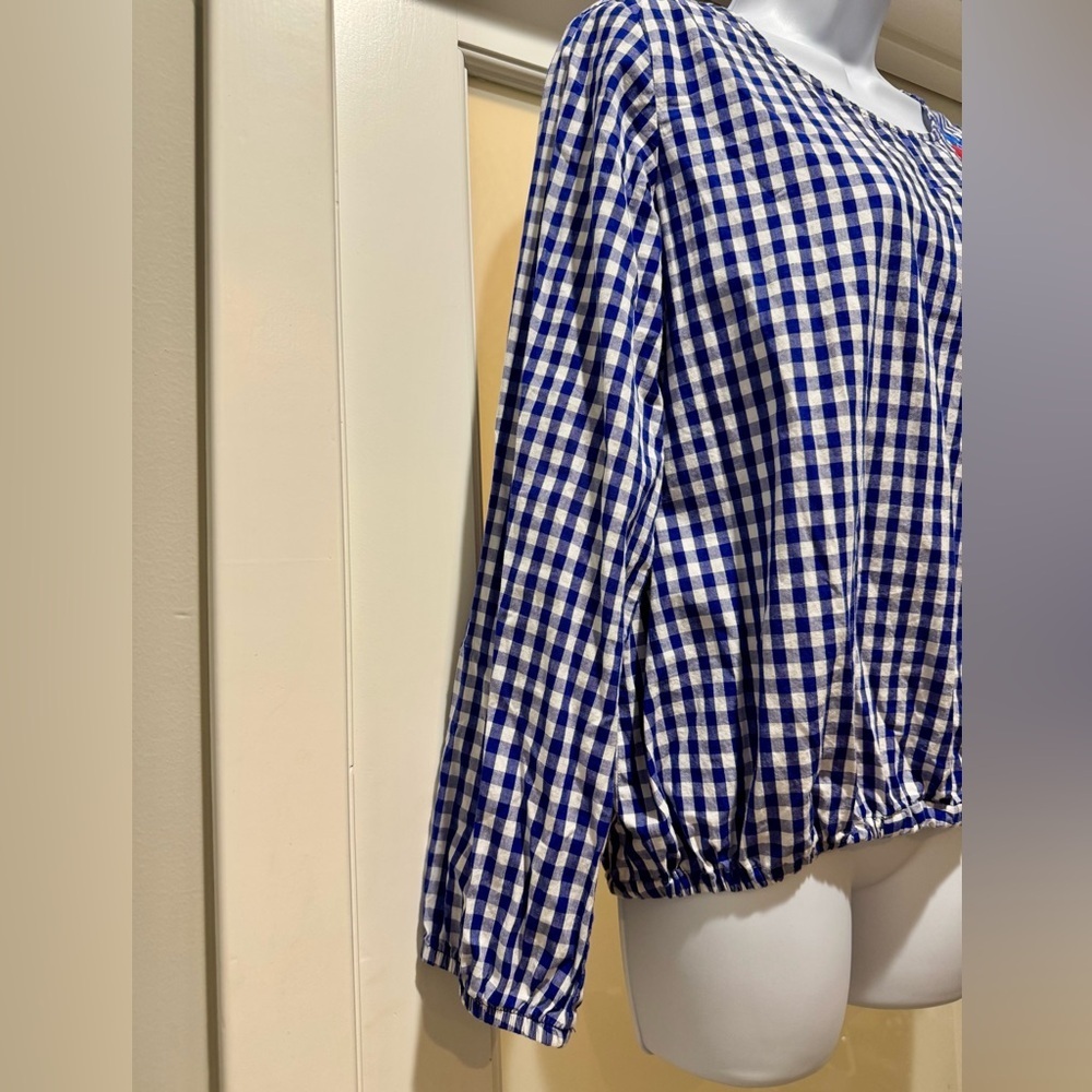 Cherish Gingham Floral Embroidered Top Blue Check — Fits Medium - Picture 6 of 14